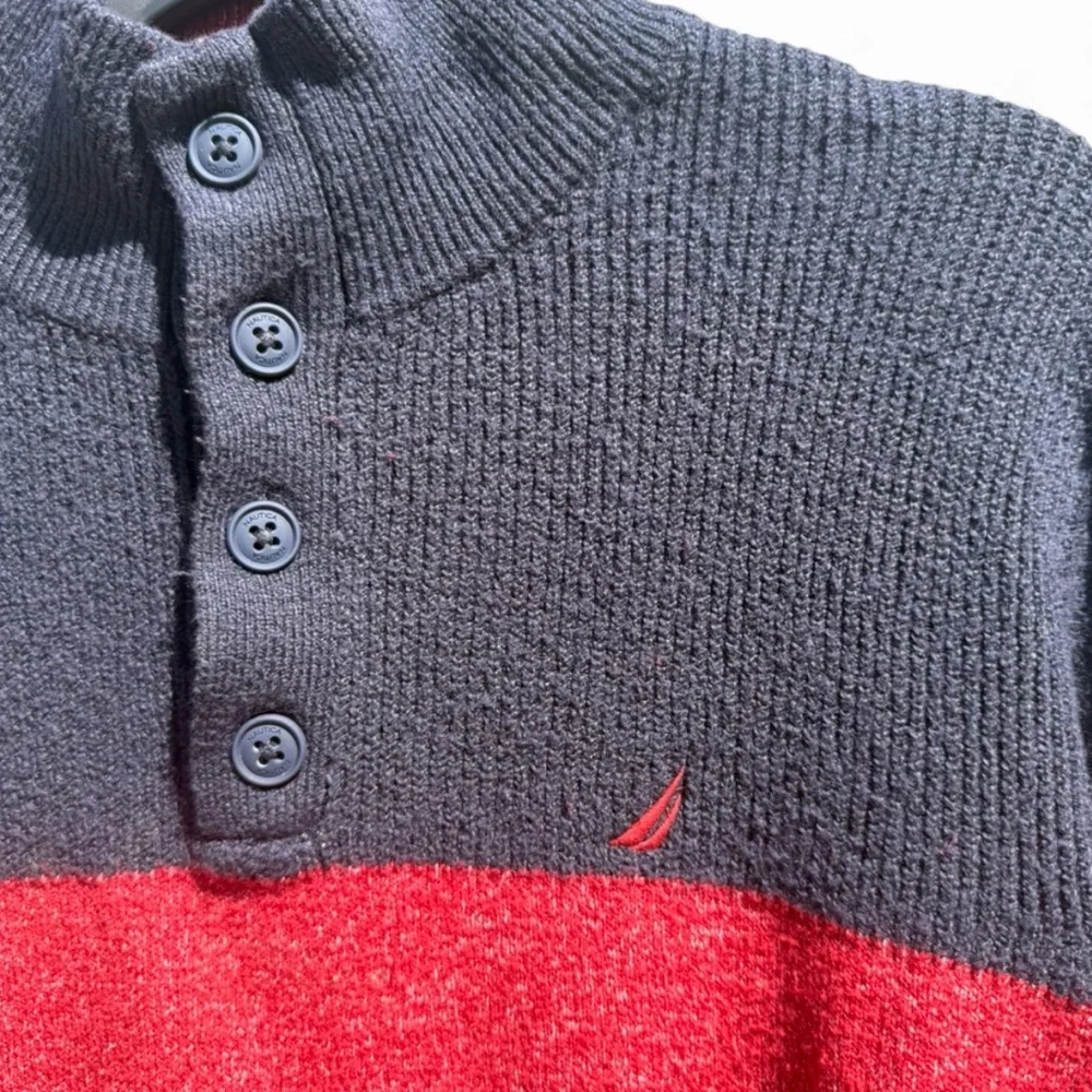 Nautica Red and Navy Two-Tone Zip-Front Sweater - Picture 2 of 8
